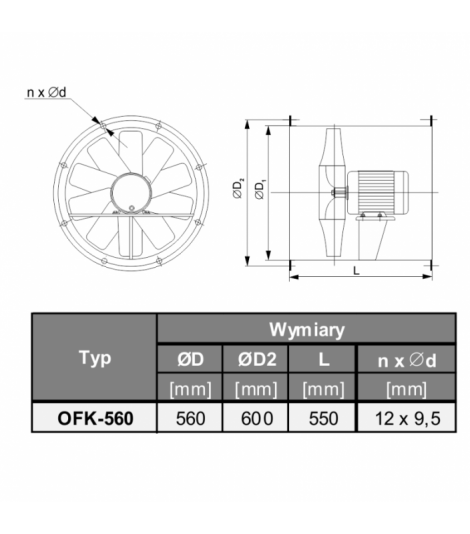 Wentylator kanałowy OFK-560/2A 3F
