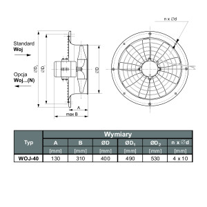 WENTYLATOR ŚCIENNO-OKIENNY WOJ-40 1F