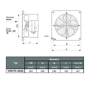 WENTYLATOR ŚCIENNO-OKIENNY VENTO 24 1F