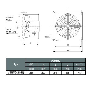 WENTYLATOR ŚCIENNO-OKIENNY VENTO 21 1F