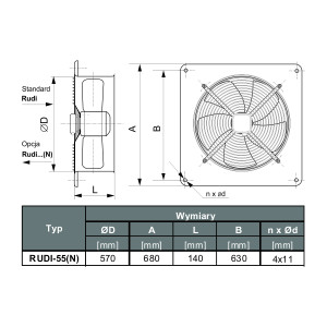 WENTYLATOR ŚCIENNO-OKIENNY RUDI 55 N