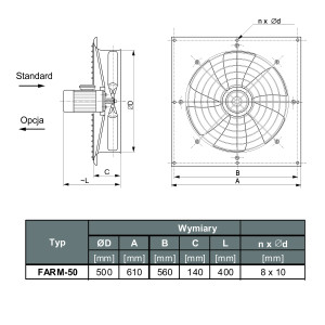 WENTYLATOR ŚCIENNO-OKIENNY FARM-50A/4 3F