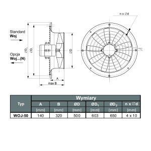 WENTYLATOR ŚCIENNO-OKIENNY WOJ-50 3F