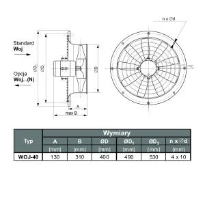 WENTYLATOR ŚCIENNO-OKIENNY WOJ-40 1F