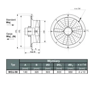 WENTYLATOR ŚCIENNO-OKIENNY WOJ-50 1F